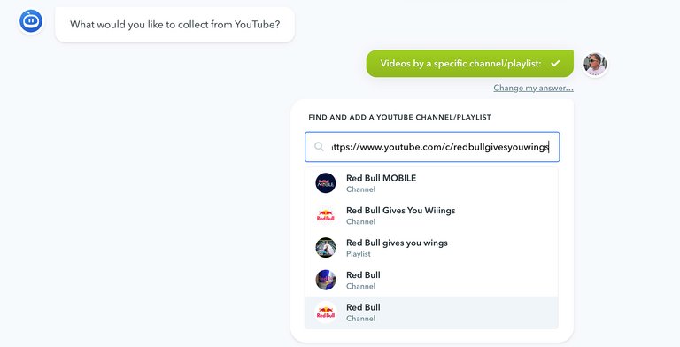 Selecting the right YouTube channel on the Flockler app