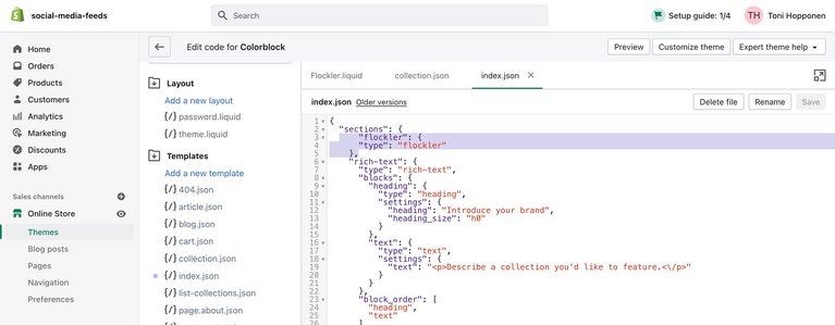 Add Flockler to Shopify homepage