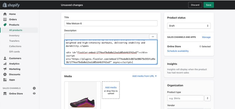 Adding the YouTube channel embed code to Shopify