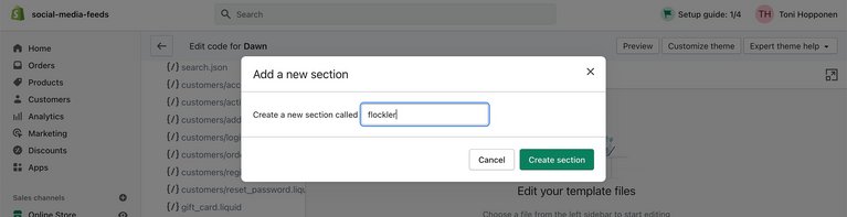 Naming the Shopify section