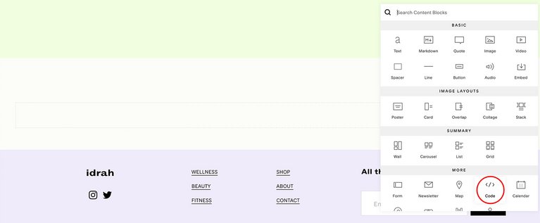 Add an HTML element to Squarespace