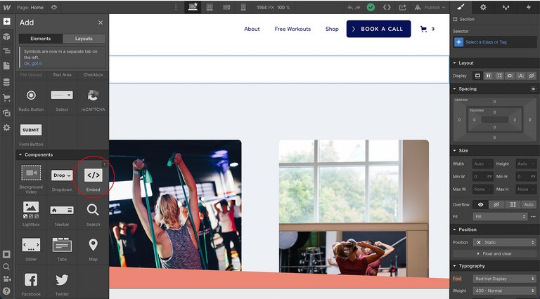 Adding an HTML element to Webflow
