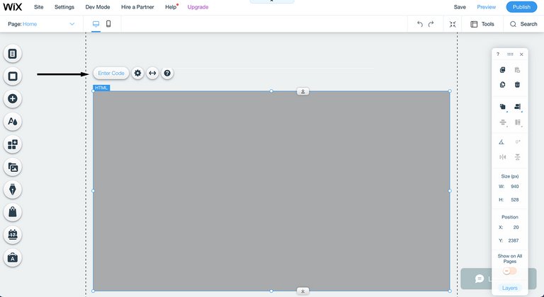 Enter code to the Wix editor